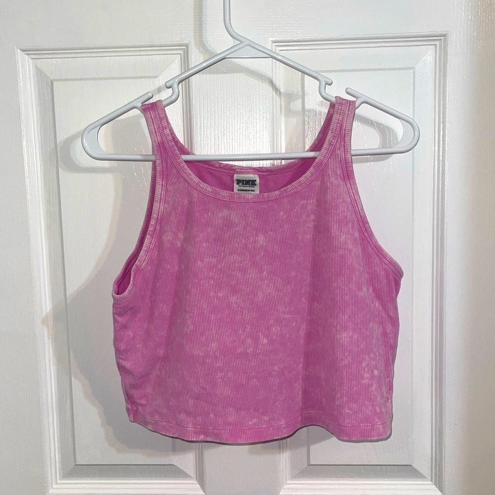 PINK Victoria's Secret Light Pink Ribbed Cropped Tank Top